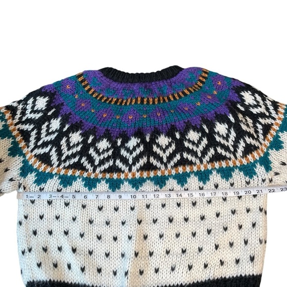 Ivy Sweater Women’s L Nordic Geometric Fair Isle Hand Knit Vintage 80s 90s - Picture 6 of 7